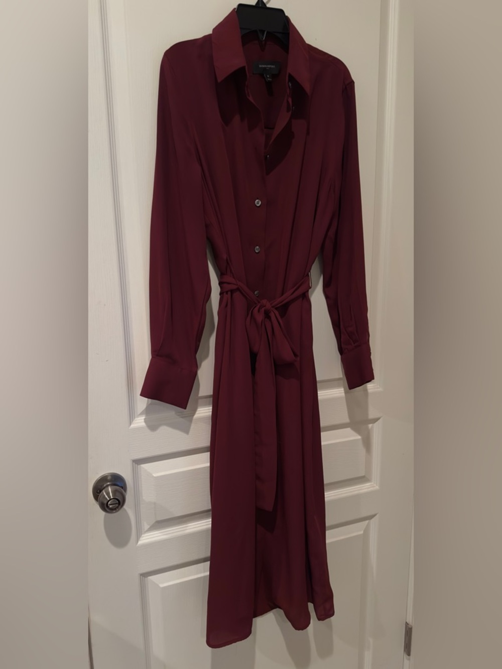 Banana Republic Burgundy Long-Sleeve Shirt Dress with Tie Waist
